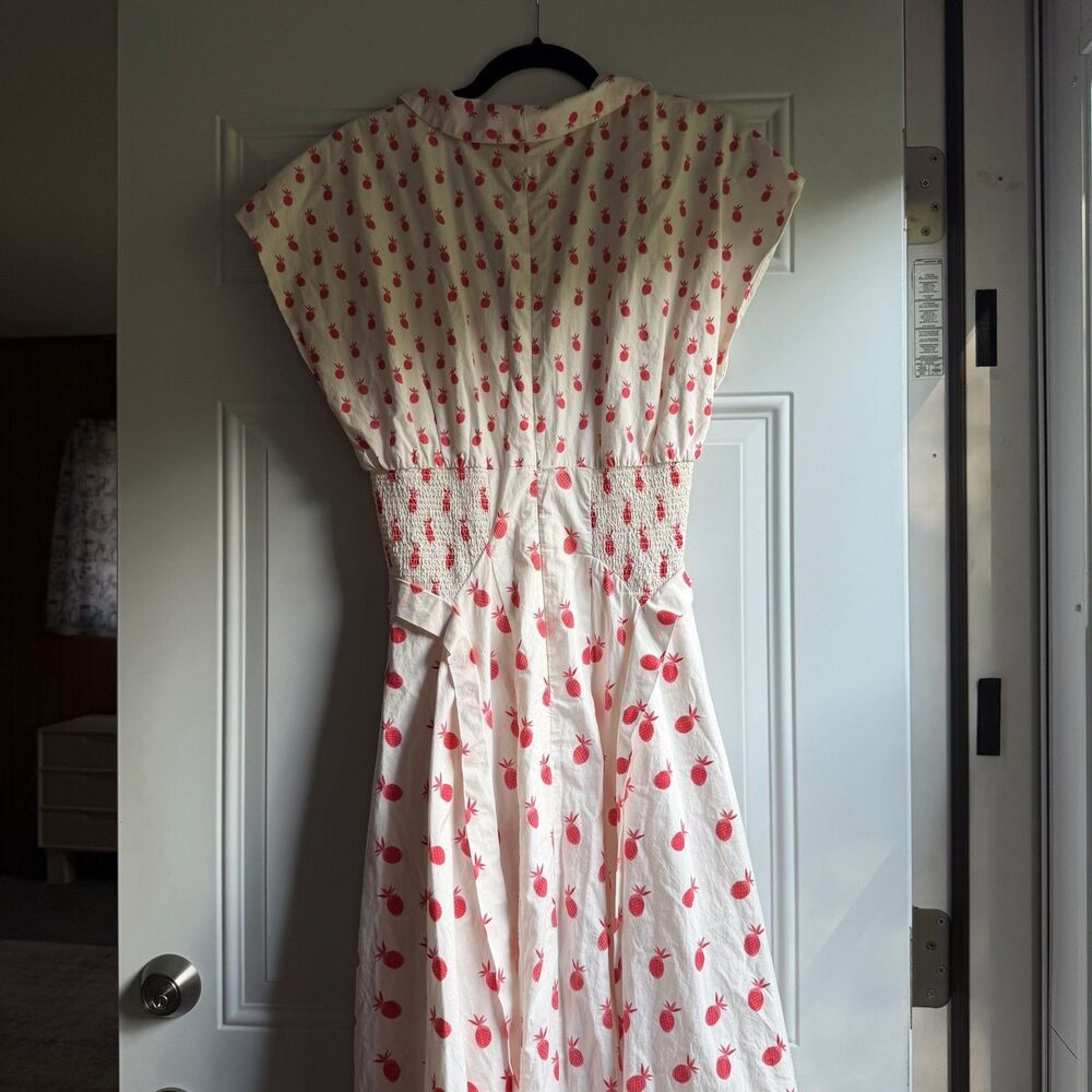 $198 Anthropologie Pineapple Short Sleeve V-Neck Dress Size Small Midi Cottage - Picture 15 of 16